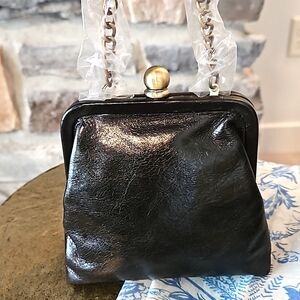 Garnet Hill Black Leather Classic Dress Shoulder Bag